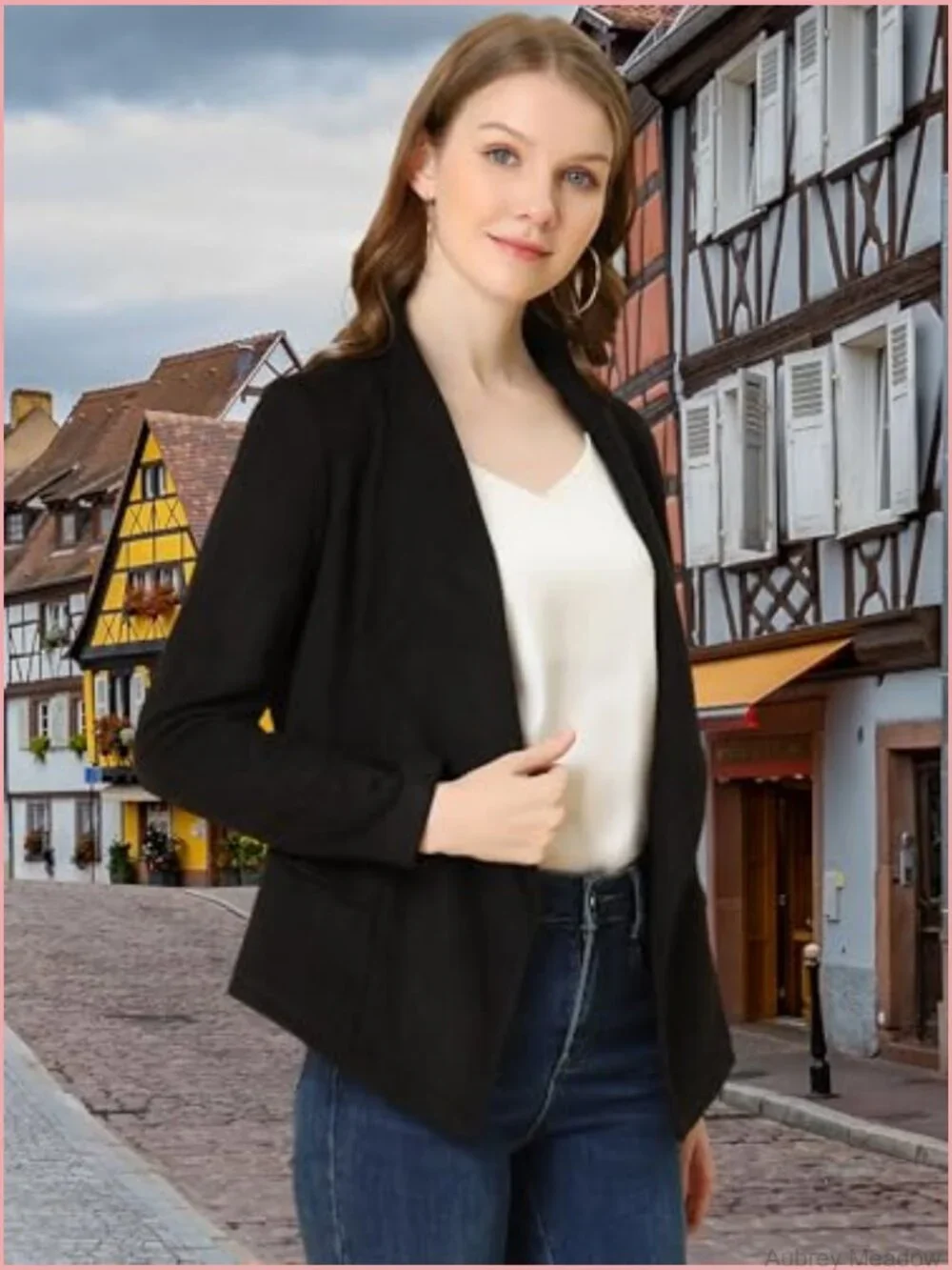Faux Suede Draped Open Front Cardigan Blazer Jacket Lapel Long Sleeve